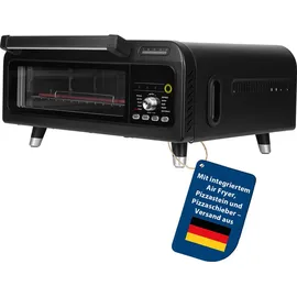 Genius Chef elektrischer Pizzaofen 10 in 1 8 tlg, 400°C, 2000 Watt, integrierter Airfryer, Steakgrill, Pizzastein und Pizzaschieber inklusive, 4 Modi, Warmhalten mit 3-Fach-Verglasung