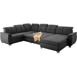 Jockenhöfer Gruppe Wohnlandschaft Livorno U-Form, B: 354 cm, mit Bettfunktion, Bettkasten, Kopfteilverstellung & Zierkissen grau