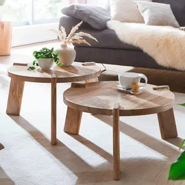 MID.YOU Couchtisch Set Hell Mangoholz 53 x 53 x 32 cm