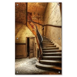 Sonnenschutz Rustikale Holztreppe, Wallario, blickdicht, mit Saugnäpfen, wiederablösbar und wiederverwendbar gelb 60 cm x 93 cm