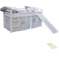 Homestyle4u Hochbett 90 x 200 cm Kiefer massiv weiß grau