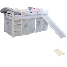 Homestyle4u Hochbett 90 x 200 cm Kiefer massiv weiß grau