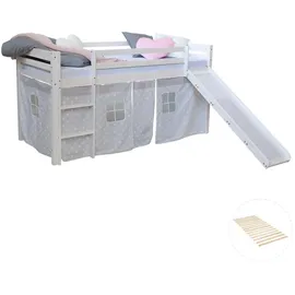 Homestyle4u Hochbett 90 x 200 cm Kiefer massiv weiß grau