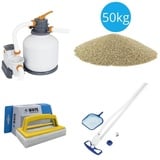 Bestway - Poolsauger AquaClean & Sandfilterpumpe 5678 L/u & Filtersand 50 kg & WAYS Scheuerbürste