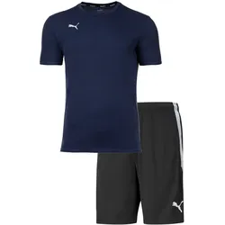 PUMA Herren Finisher Set - Training Shorts kurz, Funktionsshirt Rundhals uni Schwarz/Marine S