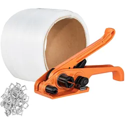 VEVOR Banding Umreifungsset mit Umreifungsspanner, 100 m Länge, gewebtes Umreifungsband, 100 Metalldichtungen, Umreifungsset für Palettenverpackungen, Umreifungsband zum Verpacken