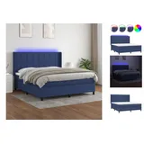 vidaXL Boxspringbett mit Matratze & LED Blau 160x200 cm Stoff