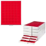 Münzbox grau 48 eckige Fächer für Münzen bis 30mm, rote Einlage z. B. 1 Oz. C...