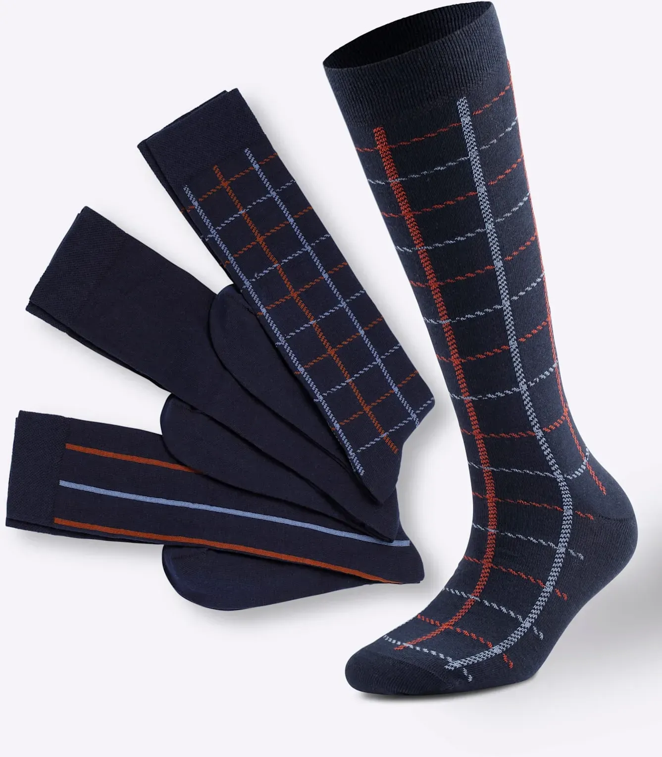 Socken WÄSCHEPUR Gr. 2/43, blau (marine, gestreift, marine, kariert, marine) Herren Socken