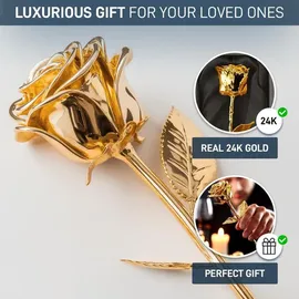 MikaMax Rose, 24 Karat Echtheitszertifikat – In 24K Gold getauchte echte Rose, 30 cm – Handgetaucht in Gold Frauen, Freundin, Valentinstag, Muttertag, Weihnachten