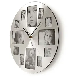 Nedis CLWA003PH40 Wanduhr, Durchmesser von 40 cm, Photo Frame, Silber