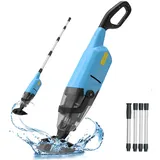 Poolsauger Akku, Pool Bodensauger mit Betriebsdauer bis zu 60-90 Minuten, 160 cm Teleskopstange, Poolreiniger mit 4 Filtern, Absaugung bis zu 4088 L/h, Ideal für oberirdische Pools/Spas Whirlpool