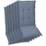 Sesselauflagenset, Blau, Textil, 6-teilig, Uni, Füllung: Schaumstoff, Vlies, 50x7x120 cm, Oeko-Tex® Standard 100, pflegeleicht, hochwertige Qualität, langlebig, für den Außenbereich geeignet, mittels Bändern zu befestigen, Gurtband befestigen, Outdoor-Kissen, Gartenstuhlauflagen, Hochlehner-Auflagen