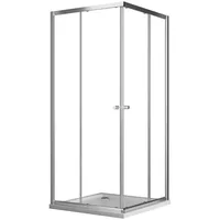 Boromal Eckdusche Duschkabine Chrom 80x80 Schiebetür Eckeinstieg Duschwand Glas Dusche, BxT: 80x80 cm, Einscheibensicherheitsglas, Einfaches Rollen Befestigungssystem silberfarben