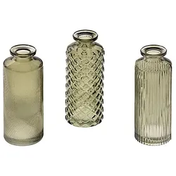 Glasvasen, gemustert, olivgrün, 3 Stück