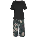 s.Oliver Damen Capri-Pyjama schwarz-dunkelgrün-gemustert Gr.32/34