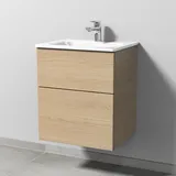 Glas-Waschtisch-Set mit Waschtischunterschrank „3way“ 50 × 40,7 × 58,2 cm in Eiche Nordic, mit Hahnlochbohrung