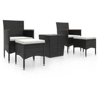 vidaXL 5-tlg Garten-Bistro-Set Poly Rattan und Hartglas Schwarz Modell 2