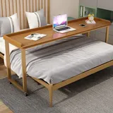 ZJHAHJY Multifunktionaler Betttisch, Rolltisch, Überbetttisch, Schreibtisch, 120 cm, Teakfarbe2