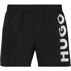 Hugo Badeshorts HUGO UNDERWEAR "ABAS", Herren, Gr. M (50), N-Gr, schwarz (schwarz 001), Microfaser, Polyester, kontrastfarbene Details, unifarben, Badehosen Badeshorts, seitlich mit großem HUGO Logo-Print