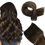 Hetto Tressen Echthaar Extensions Braun Echthaar Tressen Zum Einnähen Haartressen Echthaar Zum Einnähen Extensions Remy Menschliches Haar Dunkelstes Braun to Aschbraun #2/8/2 45cm 100g