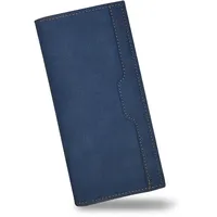 AfitLulu Geldbörse Herren Lang Portmonee Herren Ultradünn Portemonnaie Herren Stilvoll Geldbeutel Herren Bifold Brieftasche Herren mit 12-Kartenfächern, ID-Fenster und Münztasche (Blau)
