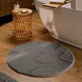 Wecon Home Badteppich Davie – Uni Hoch-Tief, waschbar 30°C, rutschhemmend (80 cm rund, Basalt grau)
