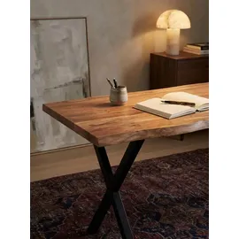 KADIMA DESIGN Schreibtisch XL Professional 180x90 Akazie Massiv Goldbraun-Schwarz Baumkante Büro Design Kreta Kollektion Kadima Design