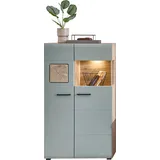 Innostyle Vitrine Fun PLUS II", grün (schilfgrün), B:80cm H:139cm T:37cm, FSC-zertifizierter Holzwerkstoff, Schränke, Vitrine, Glastür, Holztür, 10 Fächer, Softclose, ABS Kantenschutz