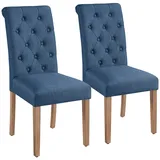 Yaheetech Küchenstuhl 2er Set, Polsterstuhl mit Hoher Rückenlehne, Esszimmerstuhl mit Massivholzbeine, Schminkstuhl Lehnstuhl Essensstuhl, bis 125 kg Belastbar, Blau