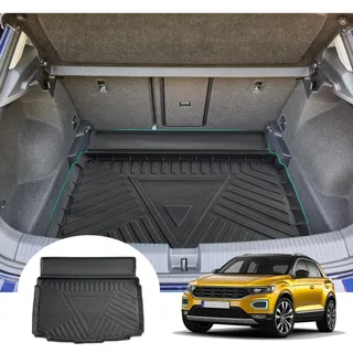 GAFAT Kompatibel mit VW T-ROC 2017-2023 2024 Kofferraummatte, T-R0C Kofferraumwanne Antirutschmatten Original 3D Scanner TPE, T-R0C Zubehör [unterer Ladeboden]