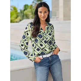 Heine Druckbluse dunkelblau/reseda 50