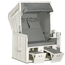 SonnenPartner Strandkorb Konsul 2-sitzer Halbliegemodell Weiß/grau Mit 2 Komfortkopfkissen - Sonnenpartner