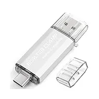 BORLTER CLAMP Type C USB-Stick 256GB OTG 2 in 1 Speicherstick Dual-Port USB 3.0 Flash-Laufwerk mit USB C Anschluss für Smartphone, Tablets & Computer (Silber)