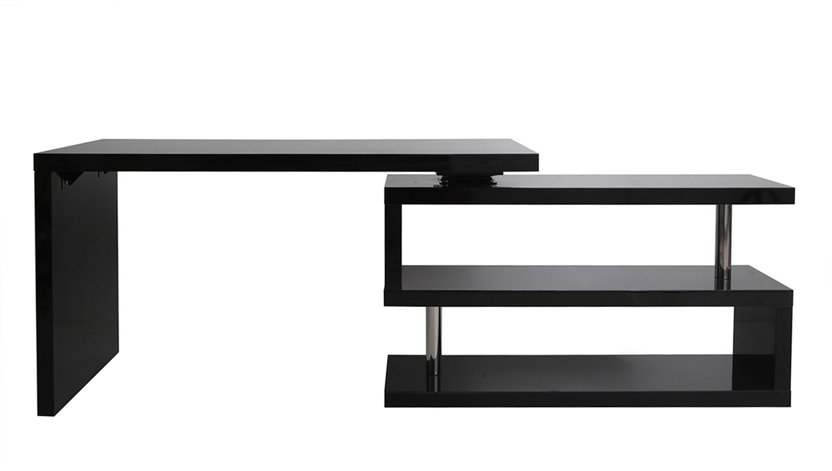 Bureau modulable design noir laqué L140-218 cm MAX