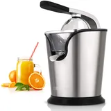 HEINRICHS elektrische Edelstahl Zitruspresse Juicer inkl. Fließstopfunktion professioneller Hebelarm rostfrei Universalaufsatz für Zitrusfrüchte Granatapfelpresse Saftpresse 160Watt, Heinrich ́s