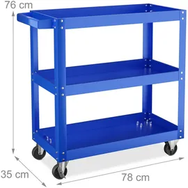 Relaxdays Werkstattwagen, mit 3 Ebenen, mobiler Montagewagen, bis 100 kg belastbar, HBT: 76x78x35 cm, blau