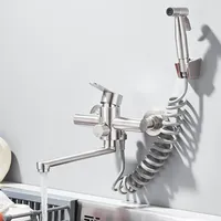 Edelstahl Küchenarmatur Wandarmatur Ausziehbar Brause Wasserhahn Mischbatterie