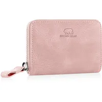 BROWN BEAR Reißverschluss Slim Wallet Geldbörse klein Leder mit Münzfach & RFID-Schutz | Echtleder Vintage Rosa | Portemonnaie für Herren & Damen | Mini Geldbeutel BB Kai PK