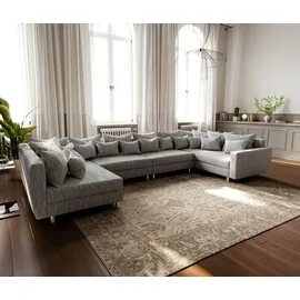 DeLife Wohnlandschaft Clovis XL Hellgrau Strukturstoff Modulsofa Armlehne