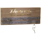 GILDE Deko Schlüsselbrett modern Schlüsselhalter für die Wand mit Spruch - aus MDF Holz braun mit Filzeinlage Grau - Schluesselbrett Schlüsselboard – Schlüsselaufbewahrung Länge 34 cm