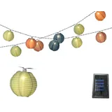 Lumineo LED-Lichterkette, Solar LED Lichterkette 4,5m Nylon mit 10 Lampions Bunt / Warmweiß blau|bunt|grün