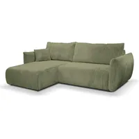 GOLDSTOFF Ecksofa L-Form | Modernes Schlafsofa mit Schlaffunktion & Bettkasten | Eleganter Cord-Bezug in 10 Farben | Komfortables Eckschlafsofa - Grün