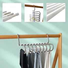 Relaxdays Mehrfach Hosenbügel, 2er Set, Hosenhalter 9-Fach, rutschfest, platzsparende Multibügel, Metall, Silber/weiß