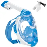 AQUASTIC Kai JR Schnorchelmaske Größe XS Full Face 180° Vision Air Circulation System Silicone Bottom Collar Anti-Vapor Valve Polycarbonat Sichtfenster Farbe Blau