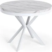 Runder Ausziehbarer Esstisch - Loft Style Tisch mit Weißen Metallbeinen - 90 bis 170 cm - Industrieller Tisch für Wohnzimmer - Kompakt - 90 cm - ...