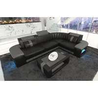 Sofa Dreams Ecksofa Ledercouch Ledersofa Bergamo L Form Leder Sofa, Couch, mit LED, wahlweise mit Bettfunktion als Schlafsofa, Designersofa grau|schwarz