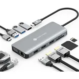 NOVOO USB C Hub Dual 4K, Docking Station USB C 11-in-1 mit RJ45 Gigabit Ethernet, 2 USB 3.0, 2 USB 2.0, VGA, Typ C 100 W PD, SD/TF-Karten-Adapter für MacBook Pro/Air, Dell, Lenovo