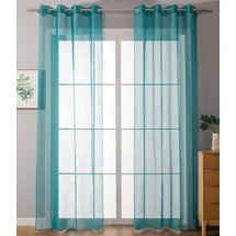 Gardinenbox 2er Set Ösenvorhänge Transparent »Uni« Gardine HxB 175x140 cm Türkis Stores Vorhang Ösen Bleibandabschluß Wohnzimmer, 20332-cn2