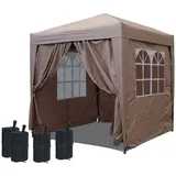 Quick Star Pop-Up-Pavillon 2 x 2 m mit Fußbeschwerer und mit 4 Easy-Klett Seitenwänden mit 2 Reißverschlüssen